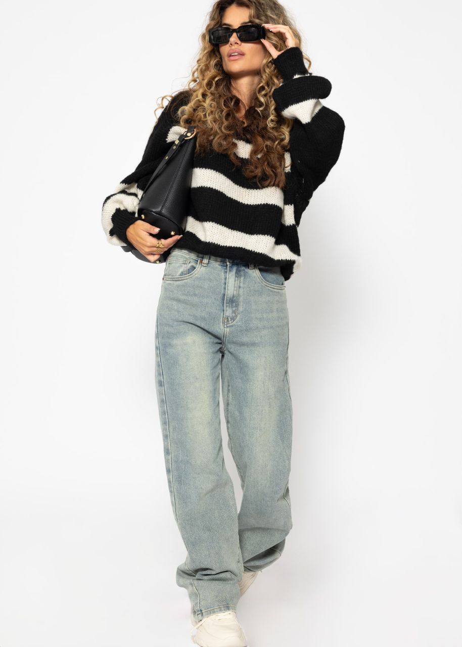 Jumper with offwhite stripes - black