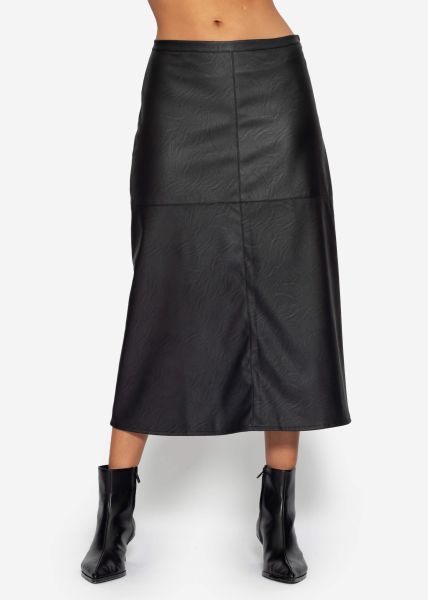 Flared faux leather skirt - black