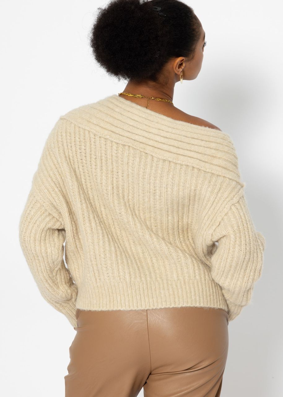 Off-Shoulder knitted jumper, light beige