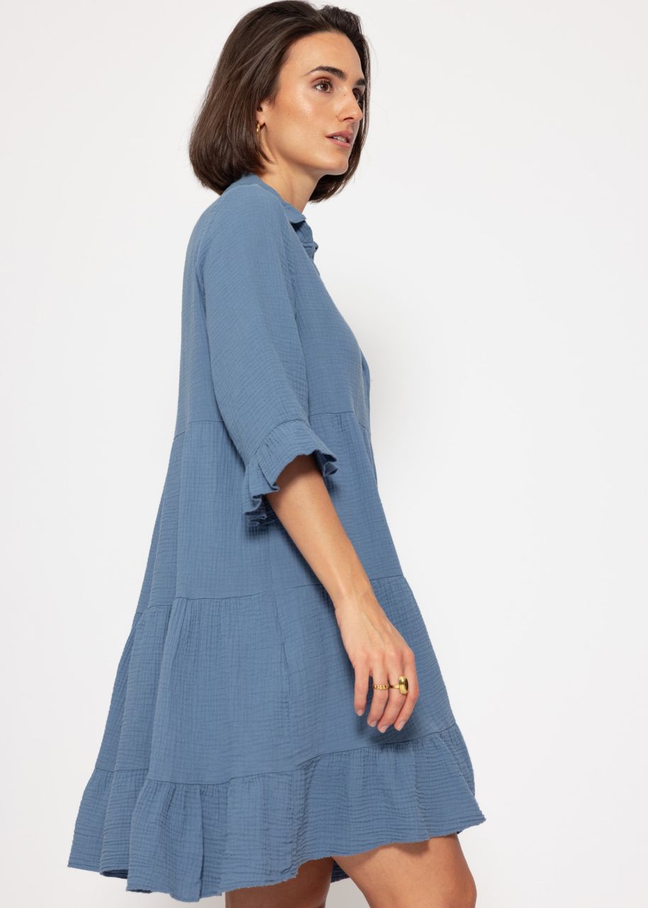 Muslin dress with flounces - denim blue