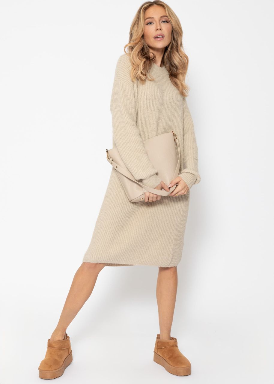 Ribbed knitted dress - beige