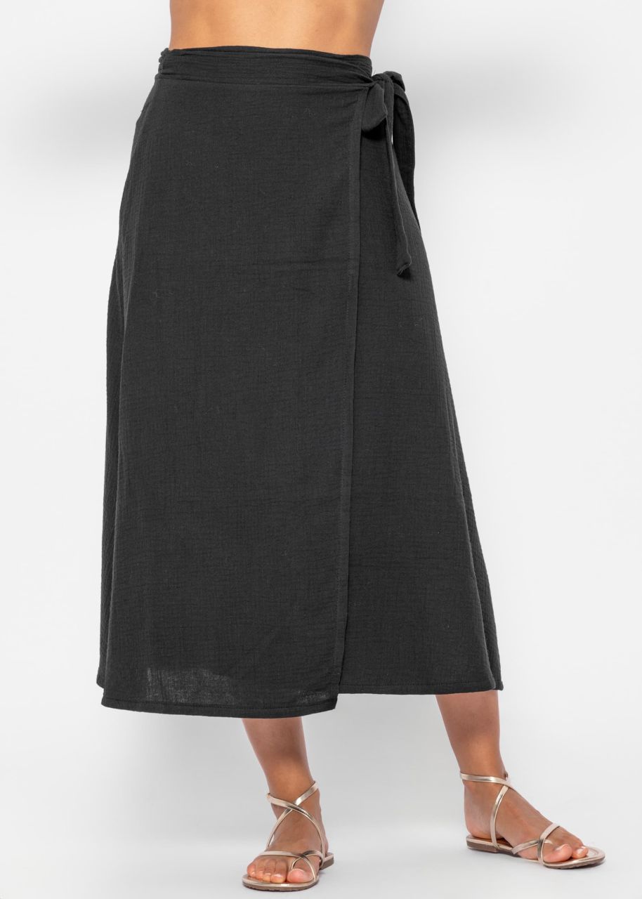 Long muslin wrap skirt - black