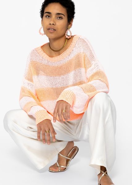 Striped cotton sweater - peach-offwhite