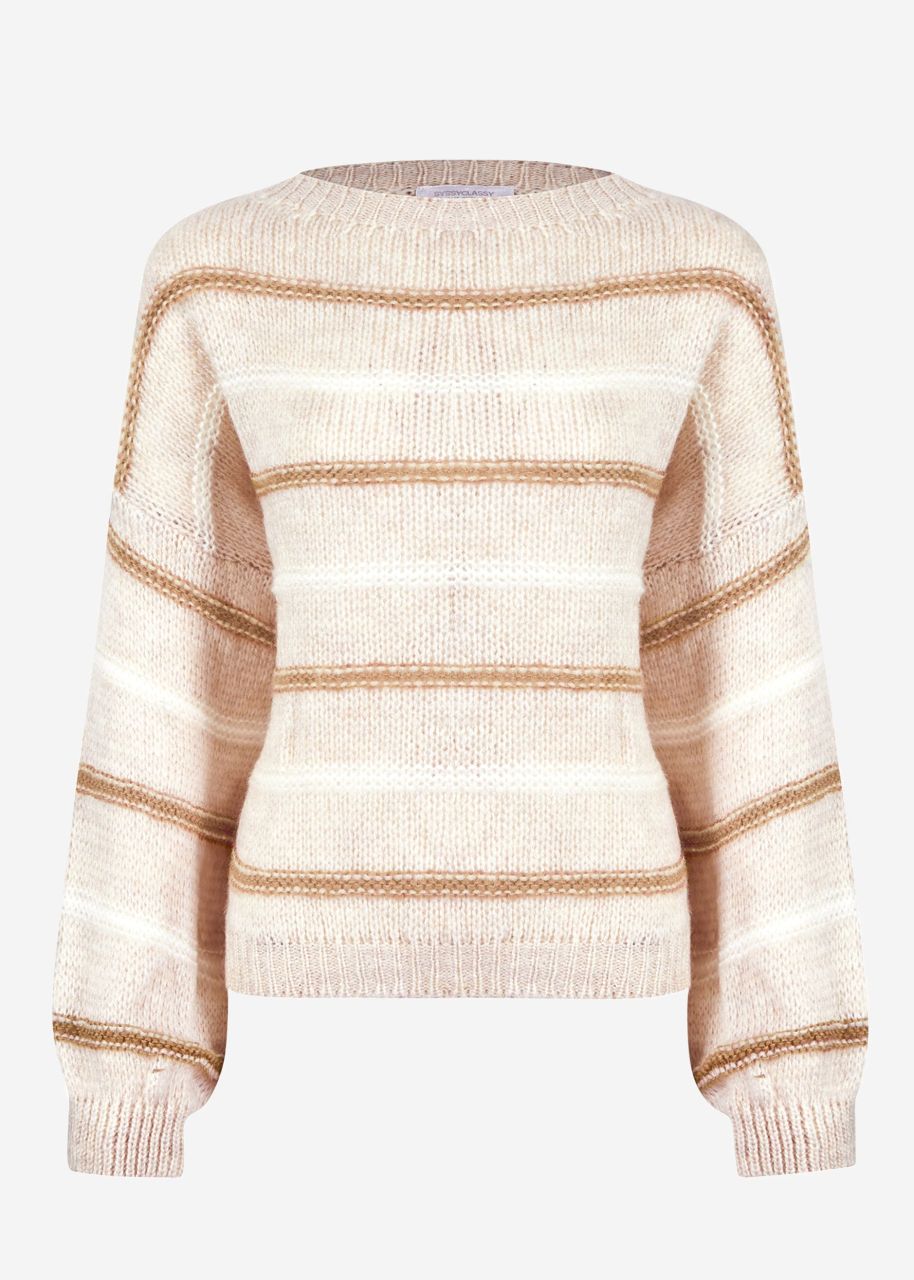 Knitted jumper with coloured stripes - light beige-beige-offwhite