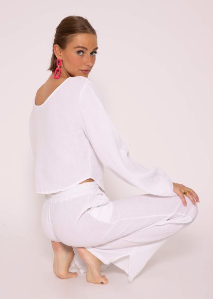Muslin top with wide sleeves, white