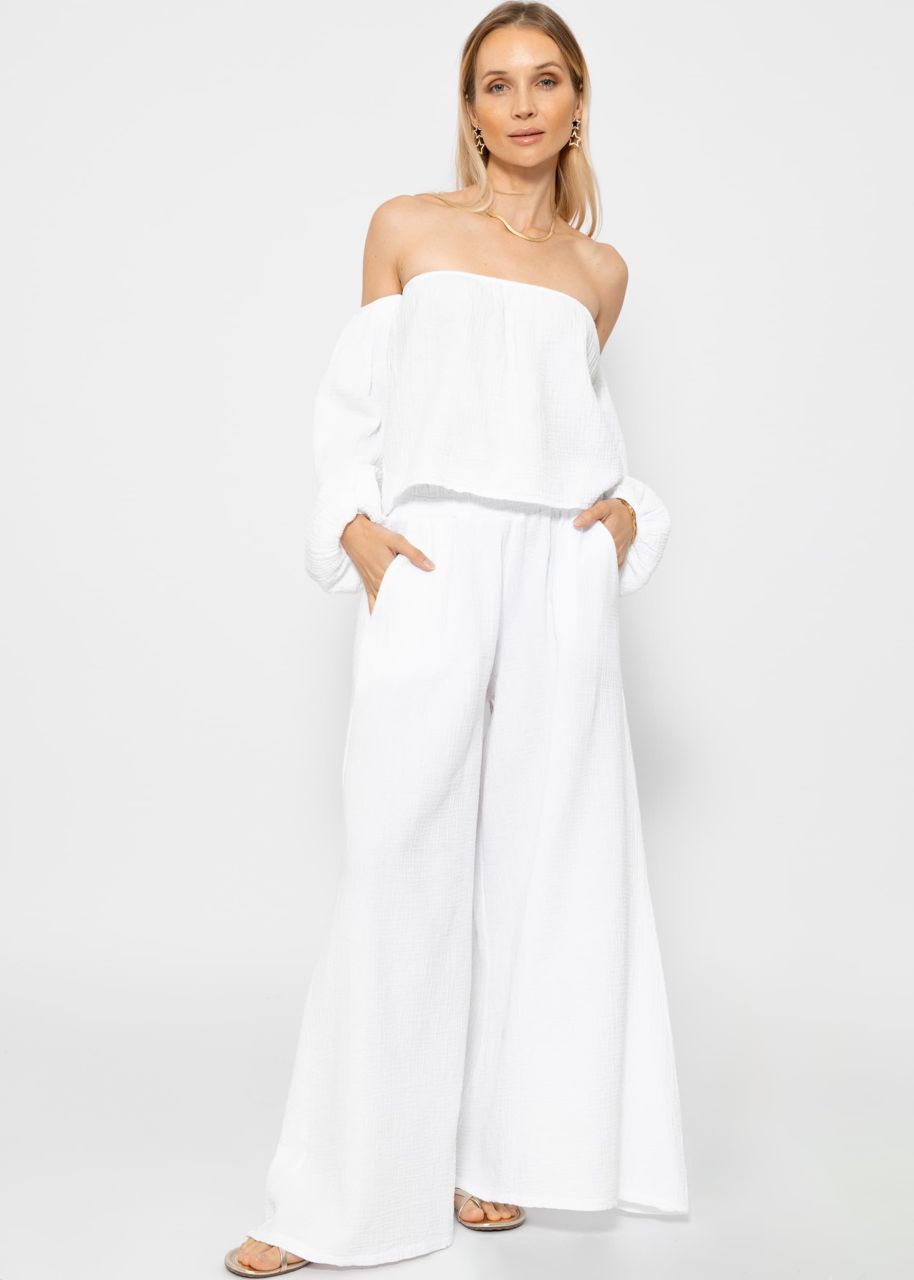 Muslin pants with wide leg - white