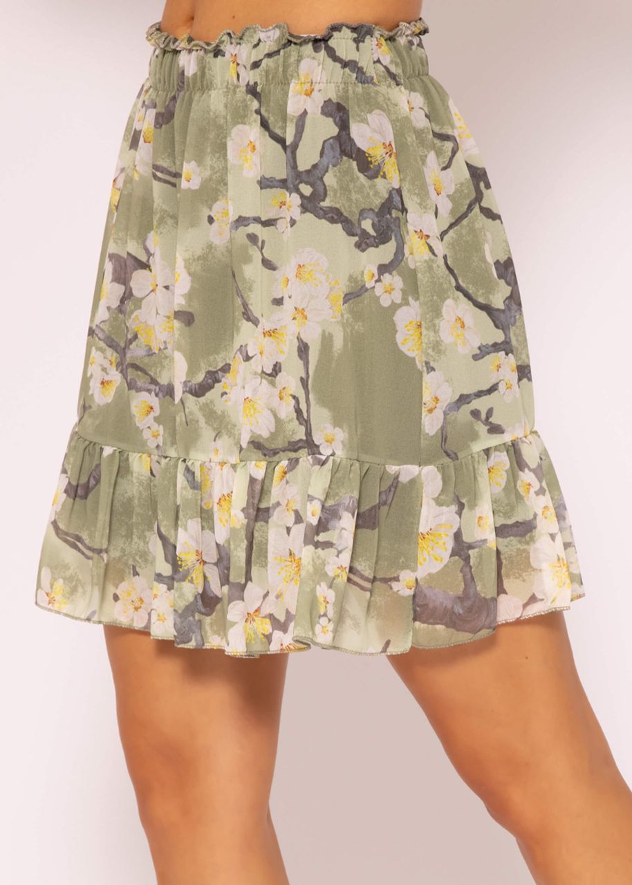 Ruched skirt with print, khaki