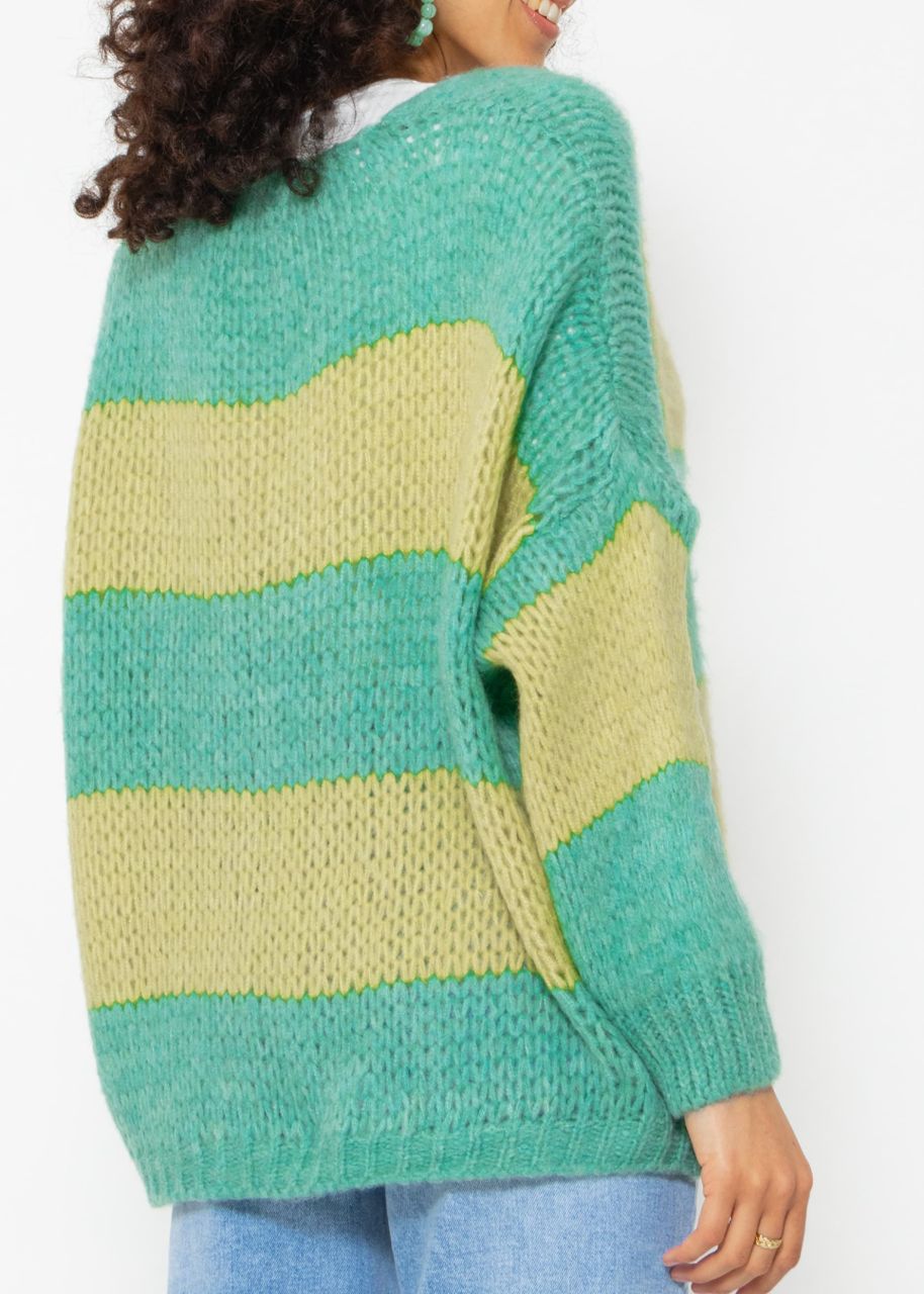 Striped oversize cardigan - green-lime green