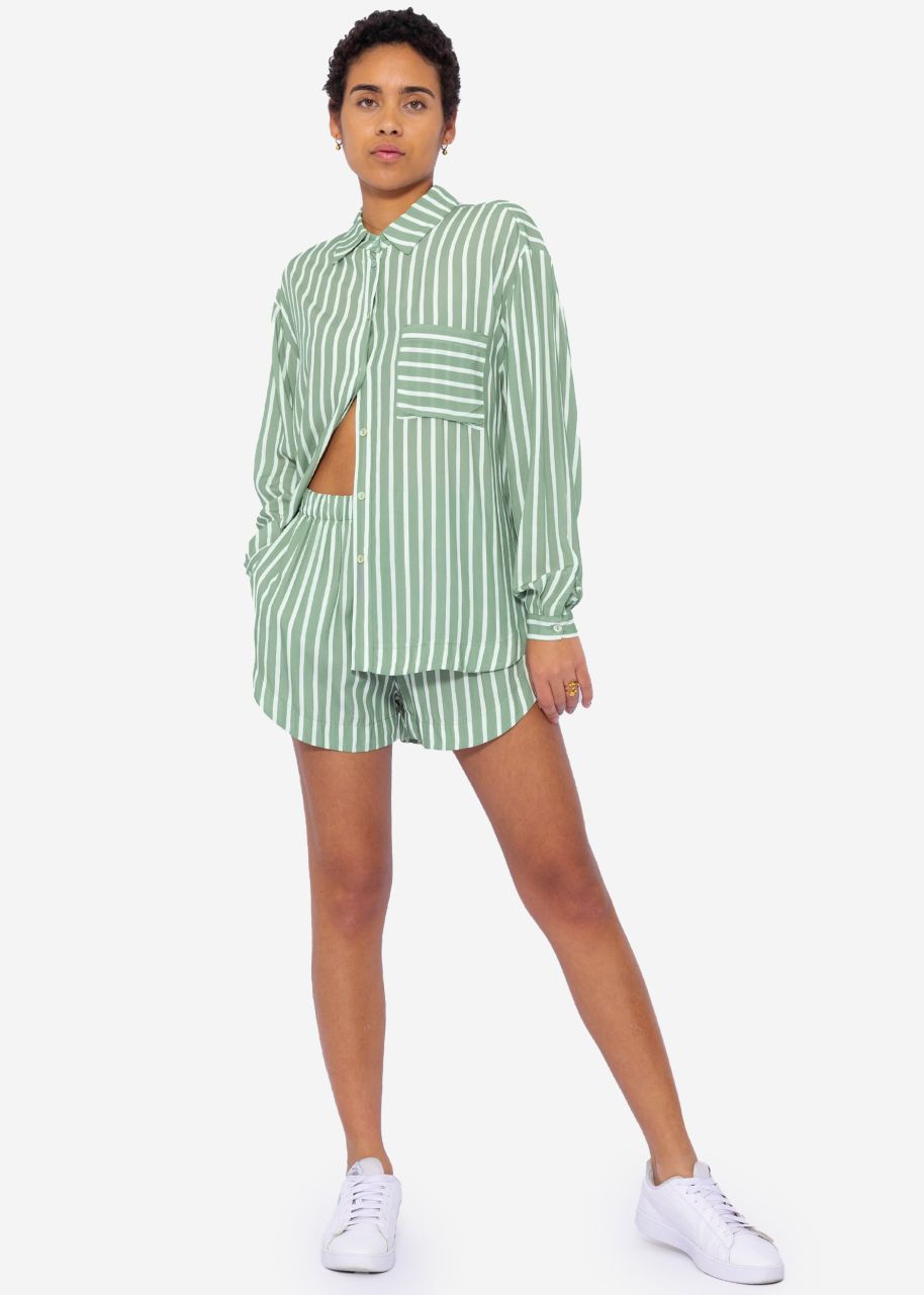 Striped viscose blouse shirt - sage green