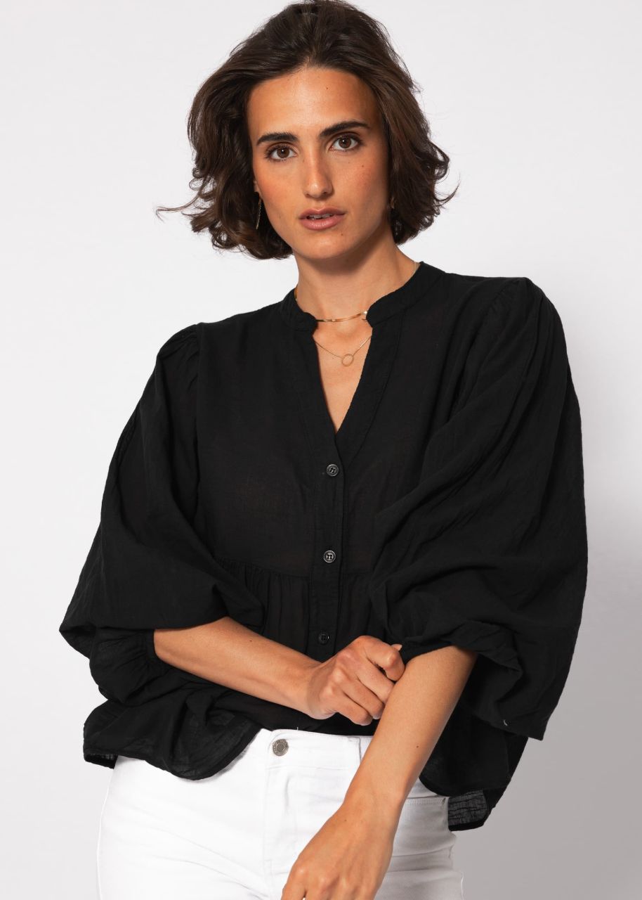 Oversize cotton voile blouse - black