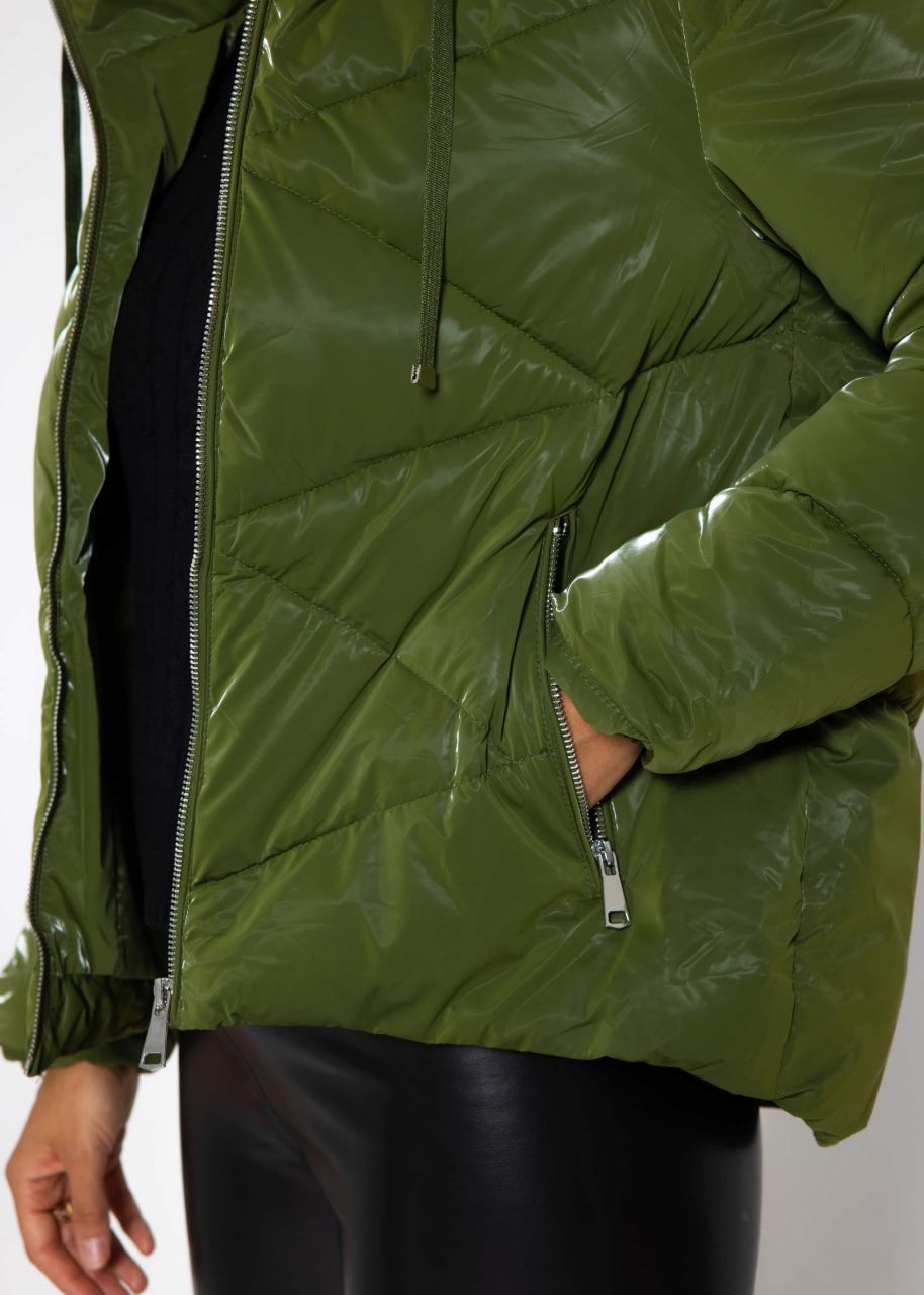 Puffer jacket with hood - khaki