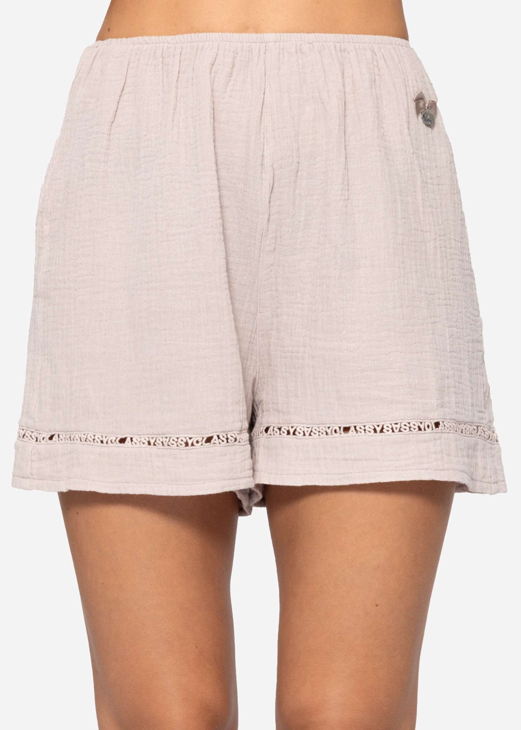Muslin pyjama shorts with lace trim - dusky pink