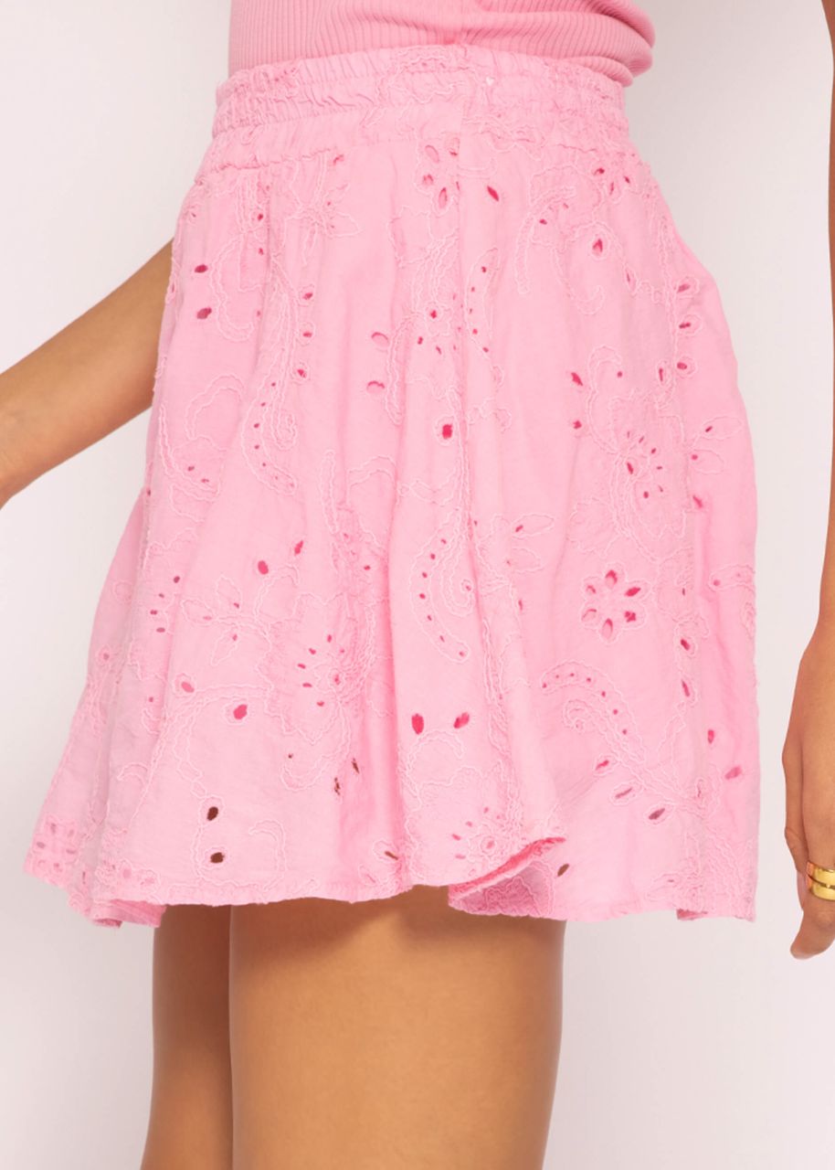 Lace skirt with jersey shorts, pink