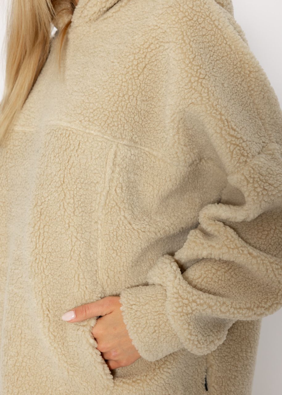 Oversized teddy sweatshirt with hood - light beige