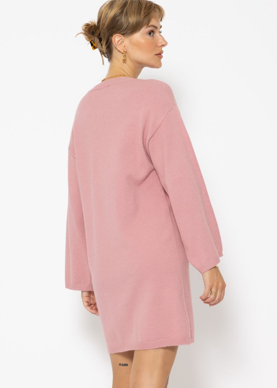 Oversize knitted mini dress - antique pink