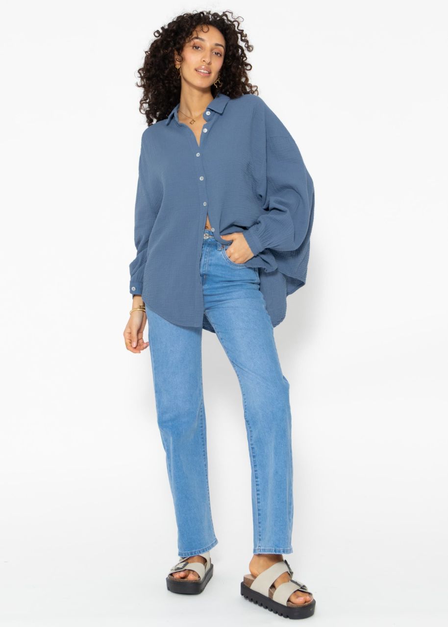 Muslin blouse oversize, short, denim blue