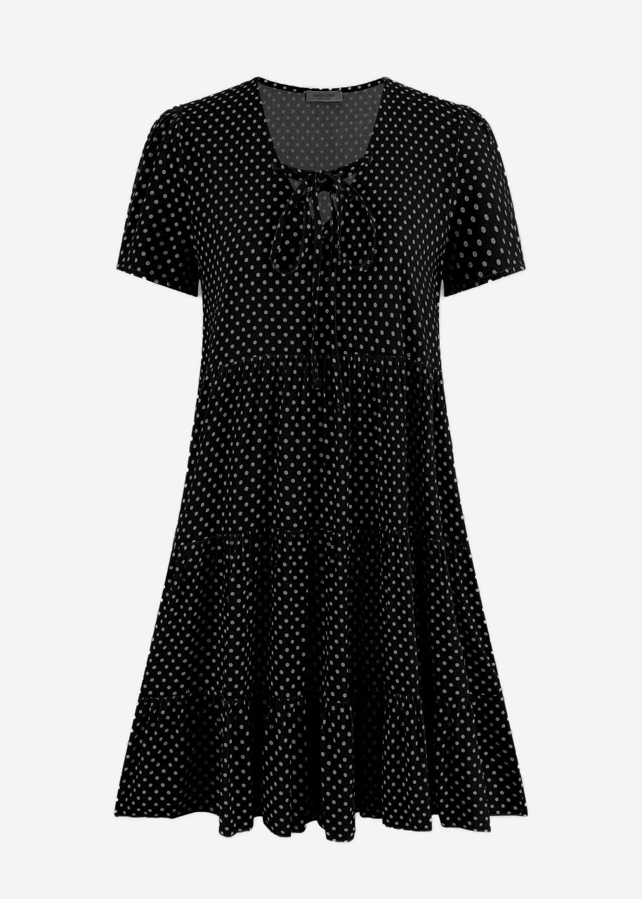 Airy dress with polka dot print - black