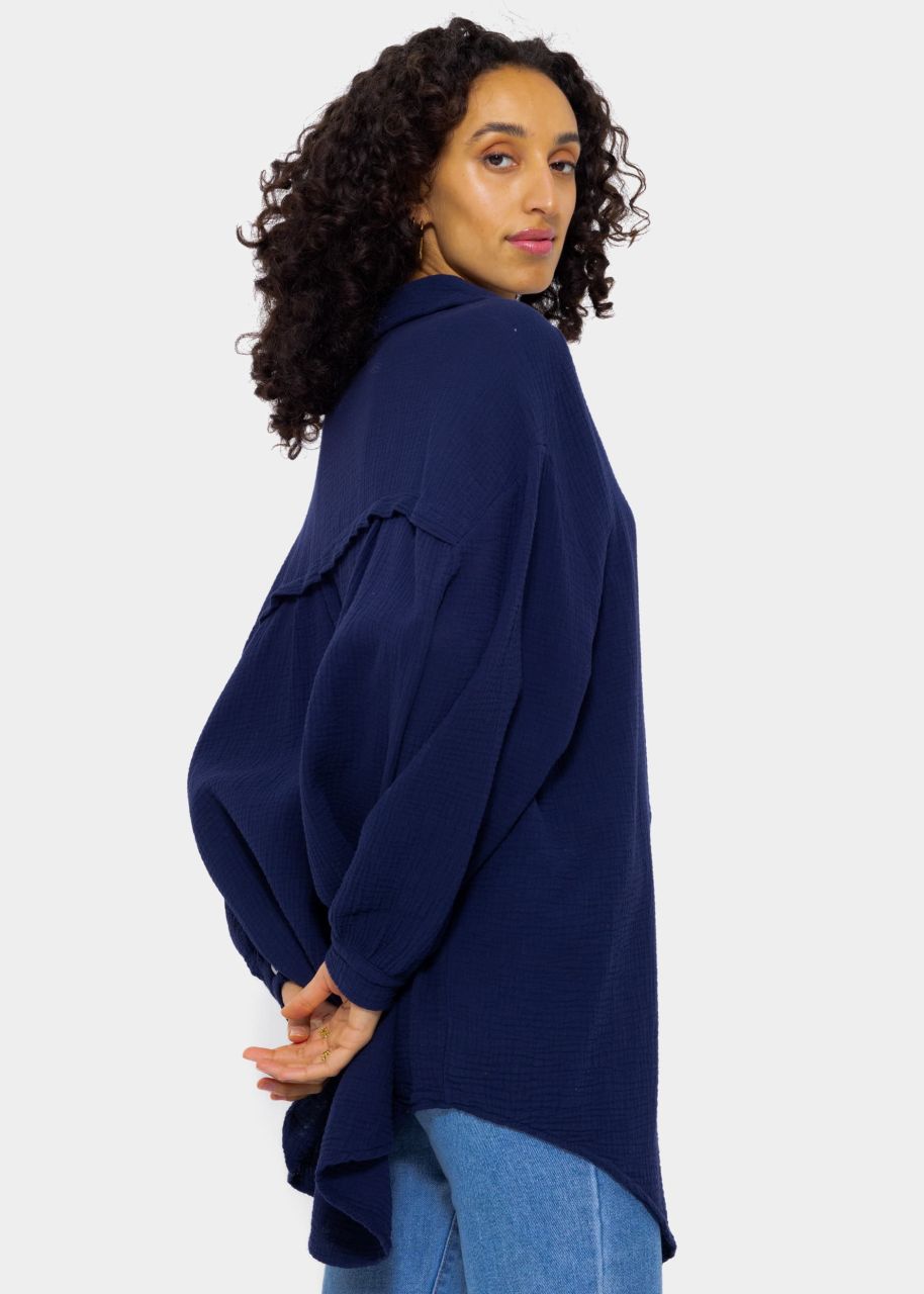Muslin blouse oversize, dark blue