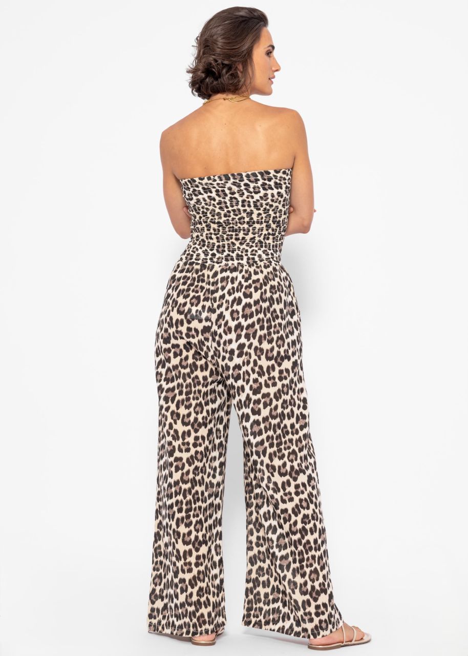 Off-the-shoulder jumpsuit with leo print - offwhite