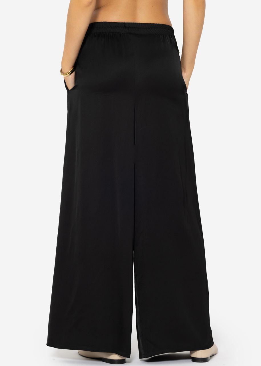 Satin trousers with wide leg - black