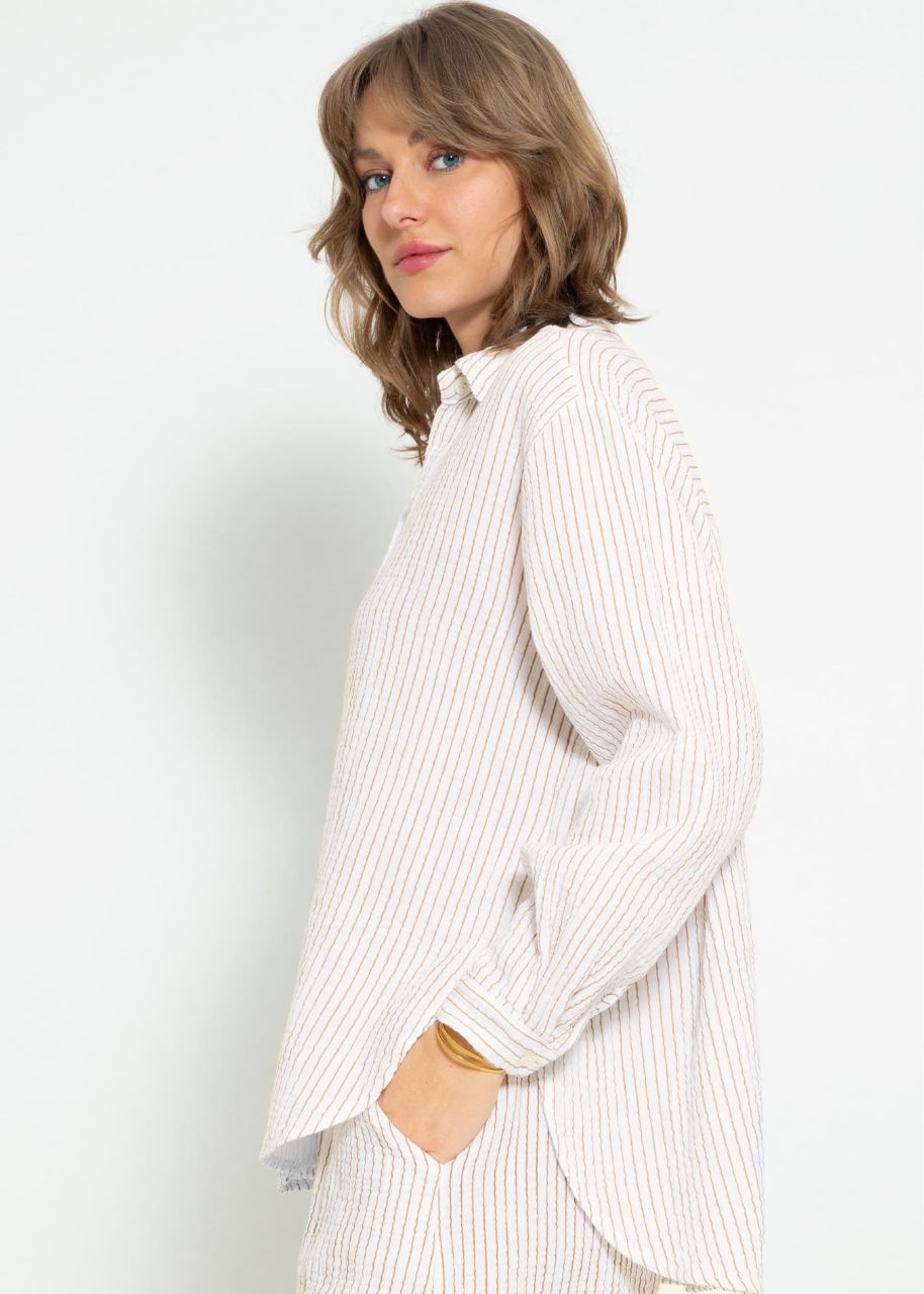 Striped muslin blouse - offwhite-brown
