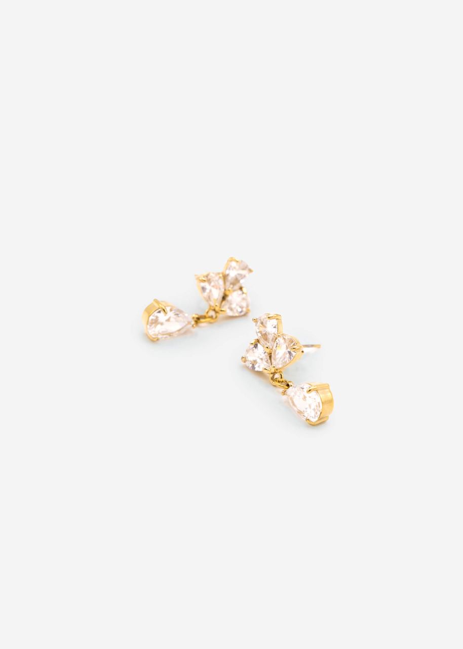 Stud earrings with sparkling pendant - gold