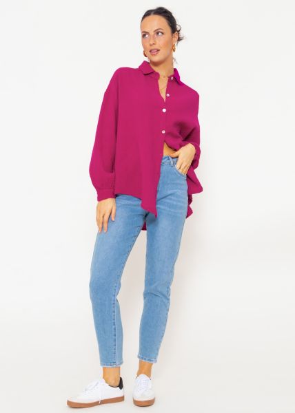 Muslin blouse oversize, short, fuchsia