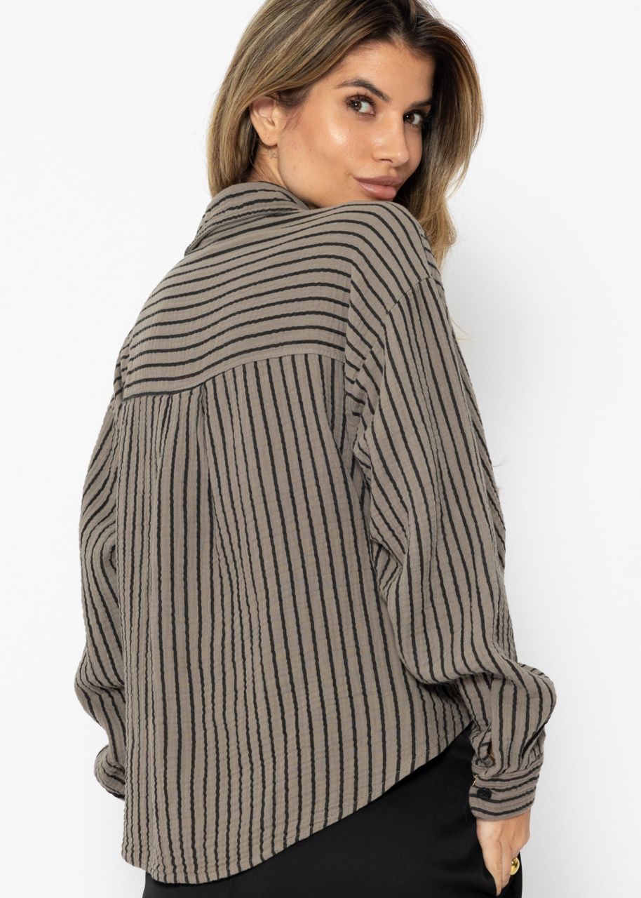 Striped muslin blouse with knot - taupe-black