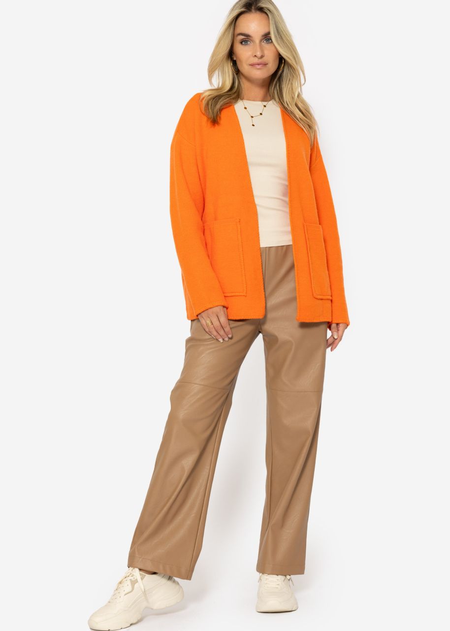 Open cardigan with patch pockets - tangerine