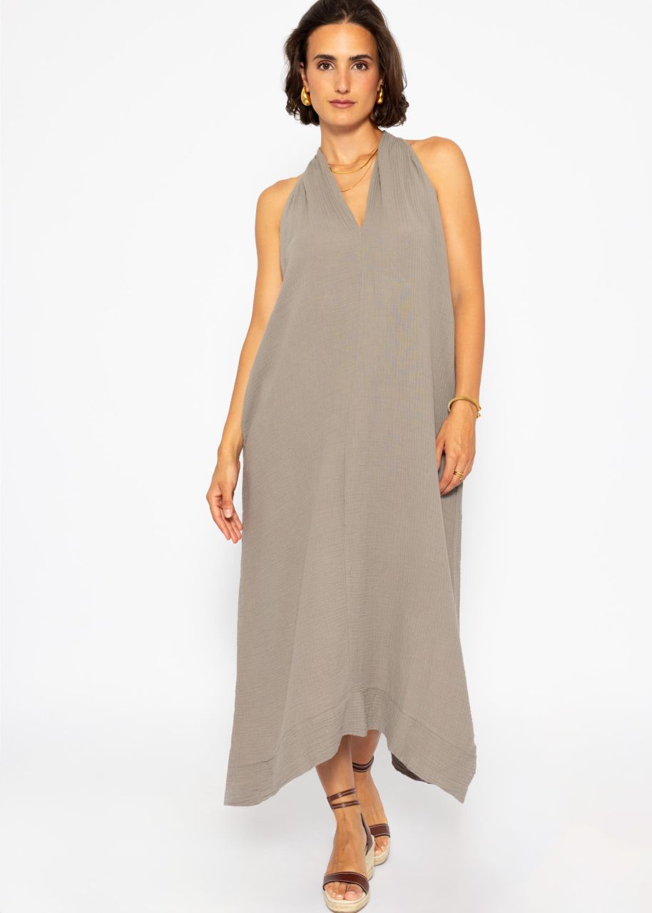 Long off-the-shoulder muslin dress - taupe