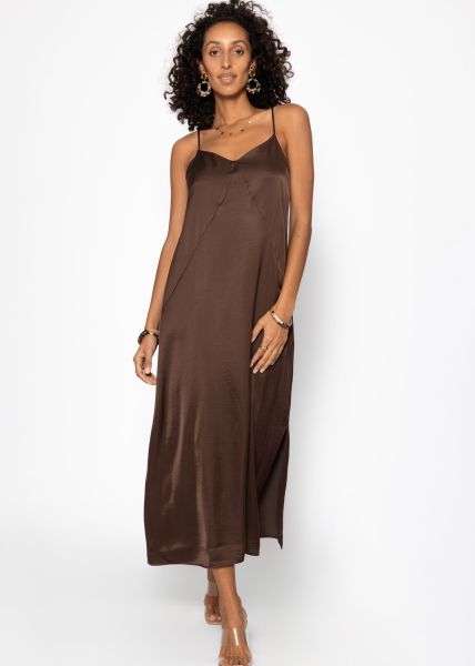 Maxi Satin Kleid - dunkelbraun
