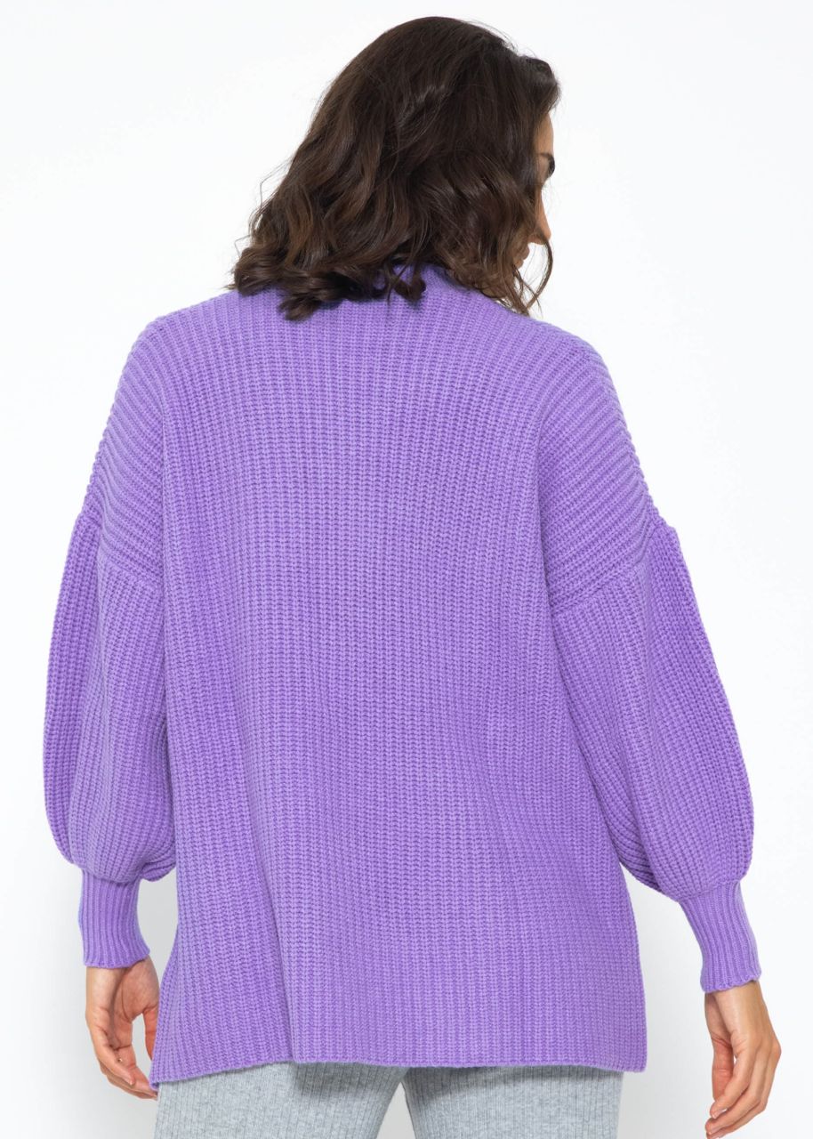 Soft knit cardigan with pockets - purple