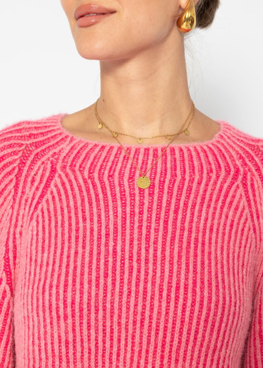 Two-coloured ribbed jumper - pink-fuchsia