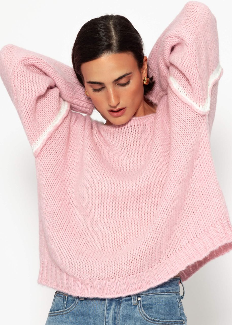 Sweater with contrast stitching - pink