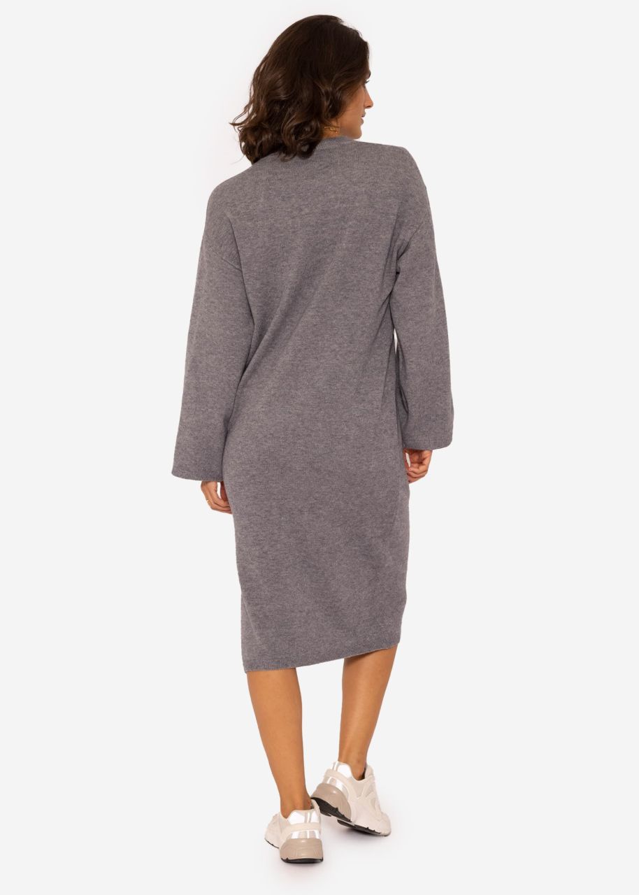 Midi length knit dress with side slit - grey