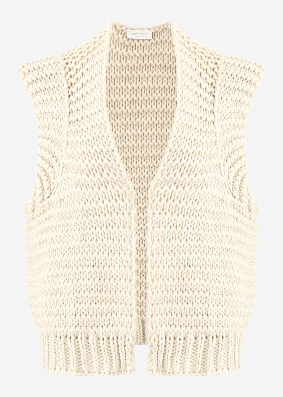 Sleeveless knitted waistcoat with structured shoulders - offwhite