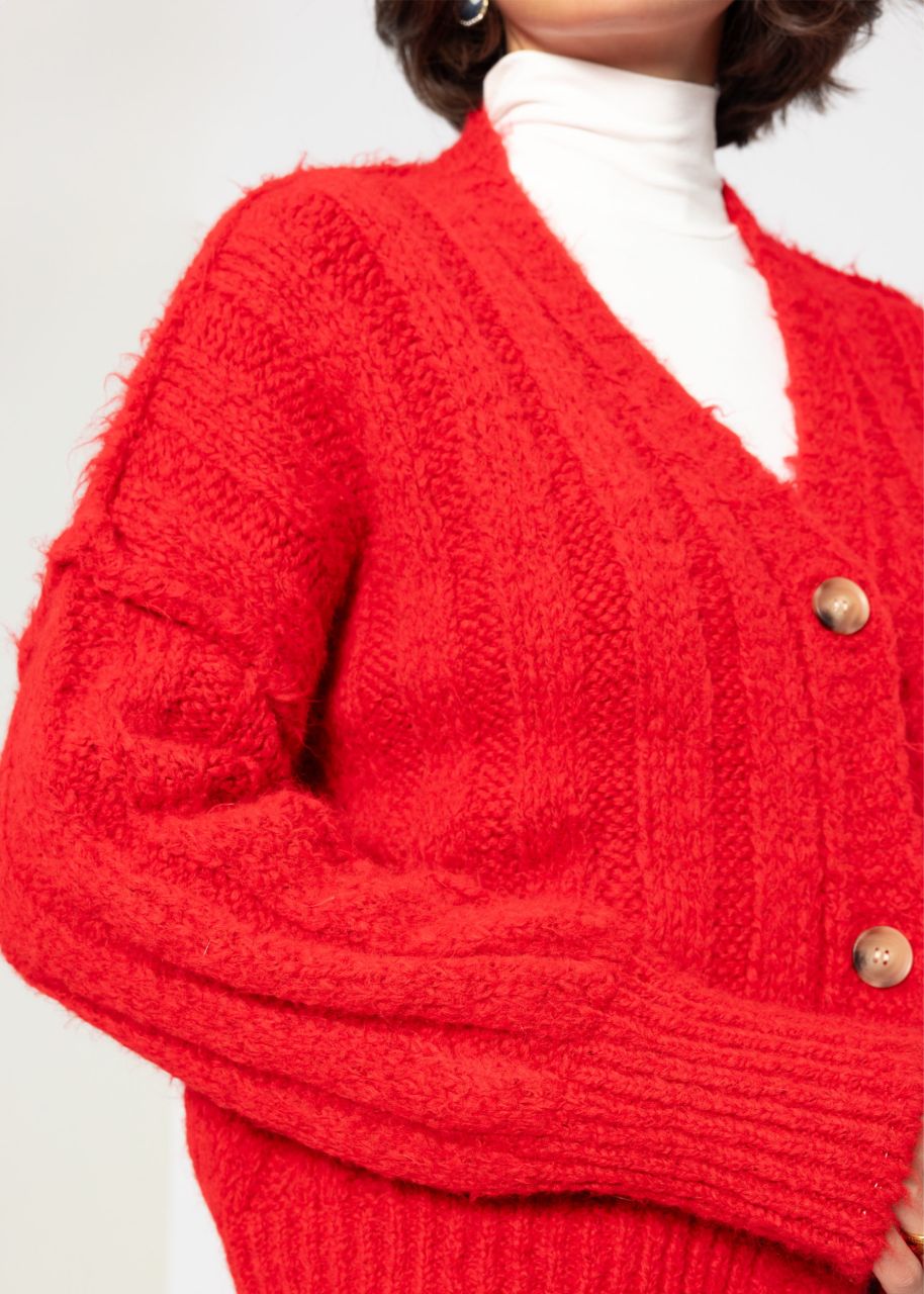 Ribbed cardigan with buttons - red