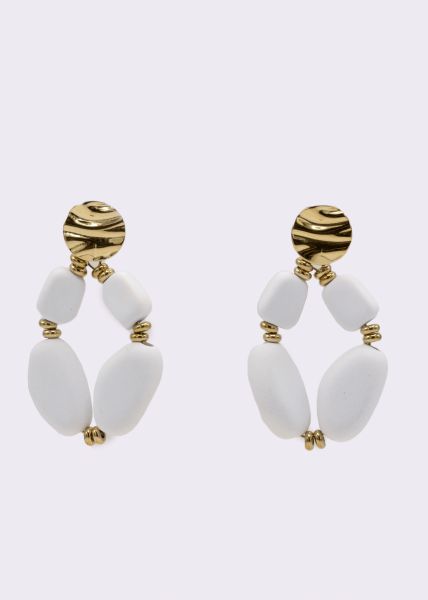 Stud earrings gold with large pearls, white