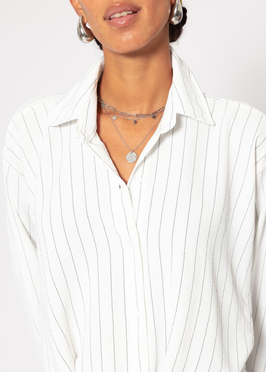 Striped blouse with knot - white