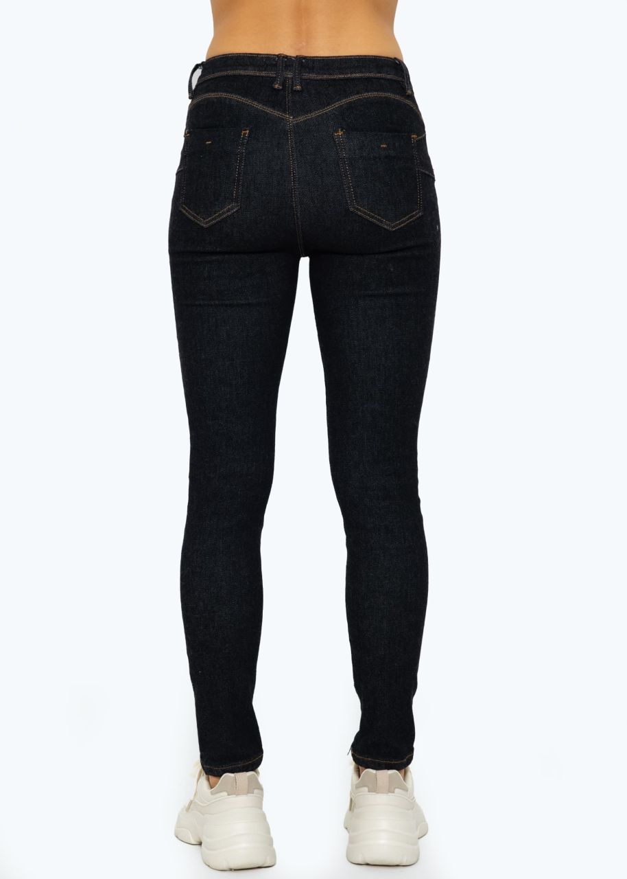 Stretchy Mid Waist Push Up Jeans - mottled black-grey