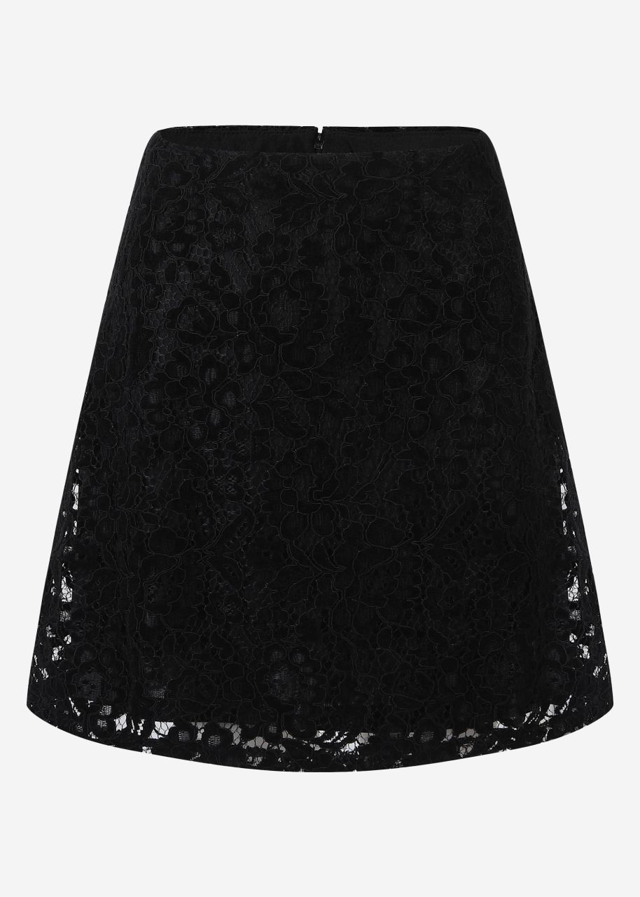 Short lace skirt with velvet effect - black