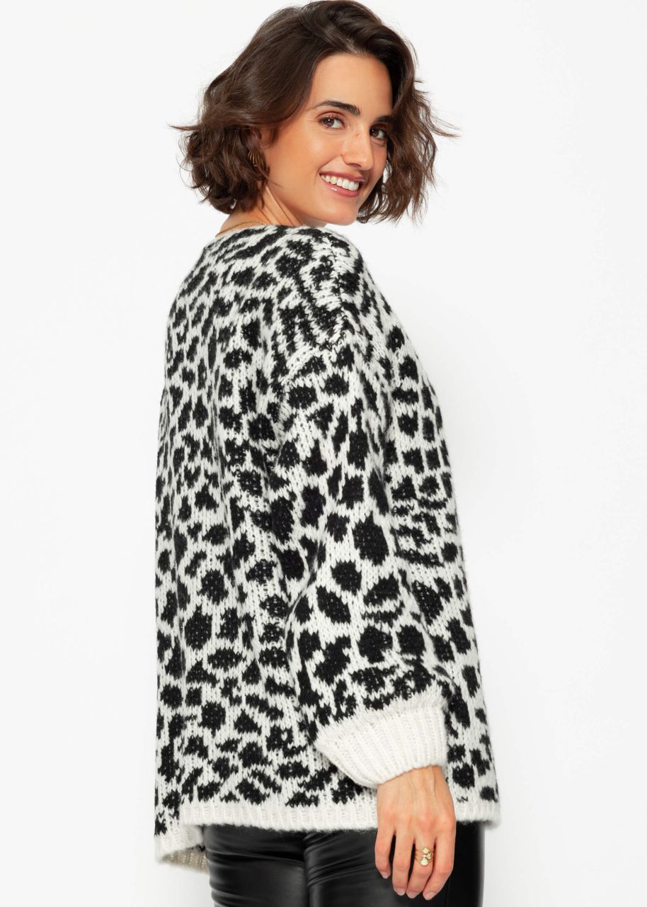 Cardigan with leo print - black-offwhite