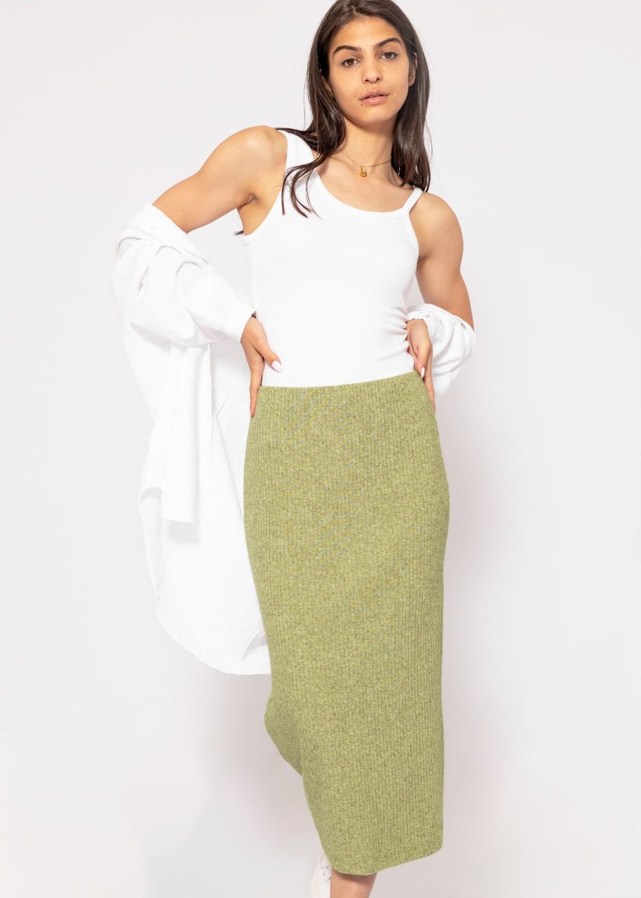 Midi length ribbed skirt - khaki