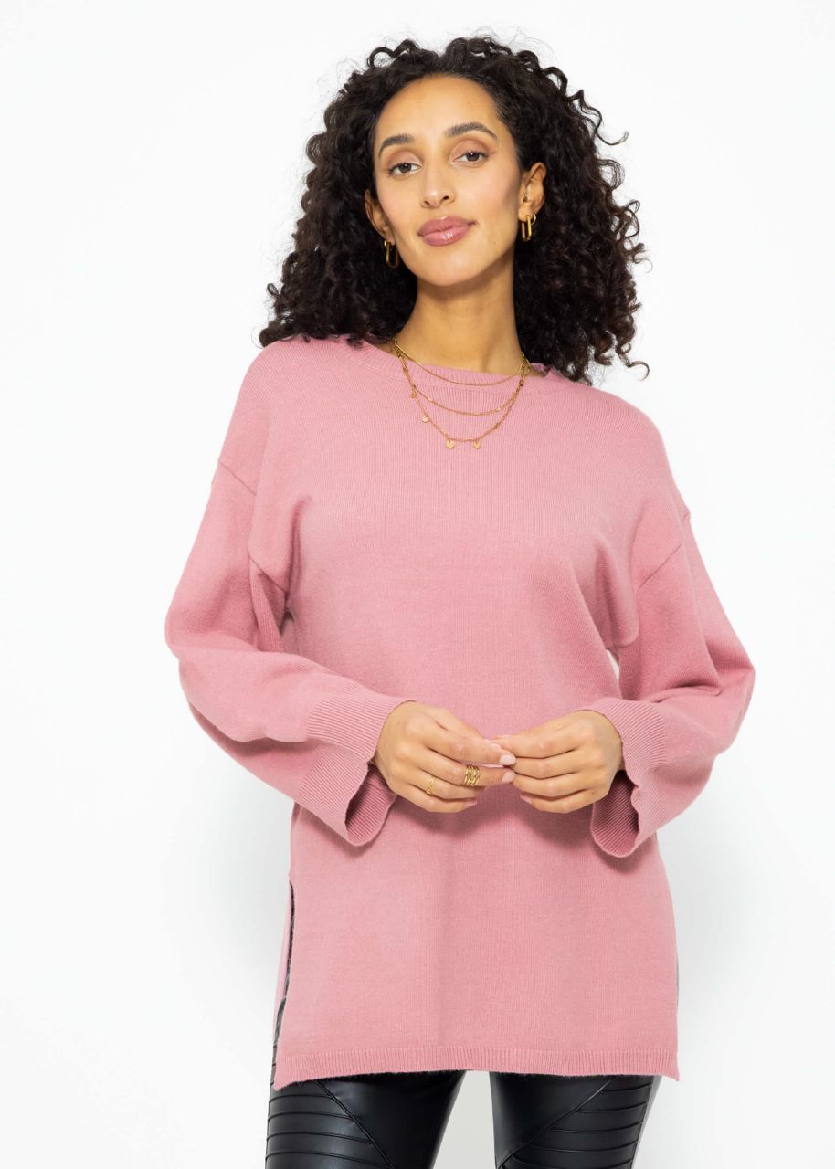 Oversized sweater with side slits - dusky pink