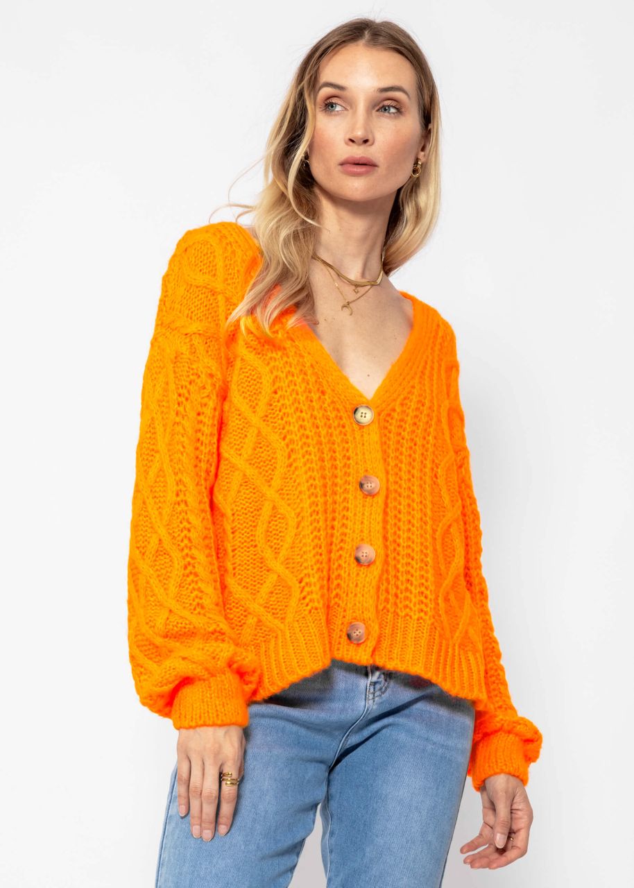 Oversized cardigan with cable knit pattern - tangerine