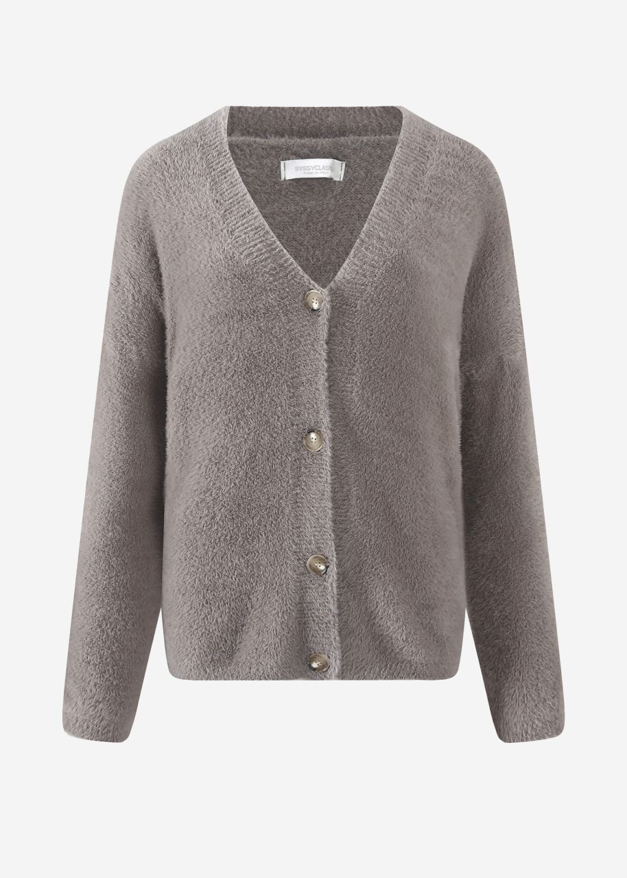 Fluffy cardigan with buttons - taupe