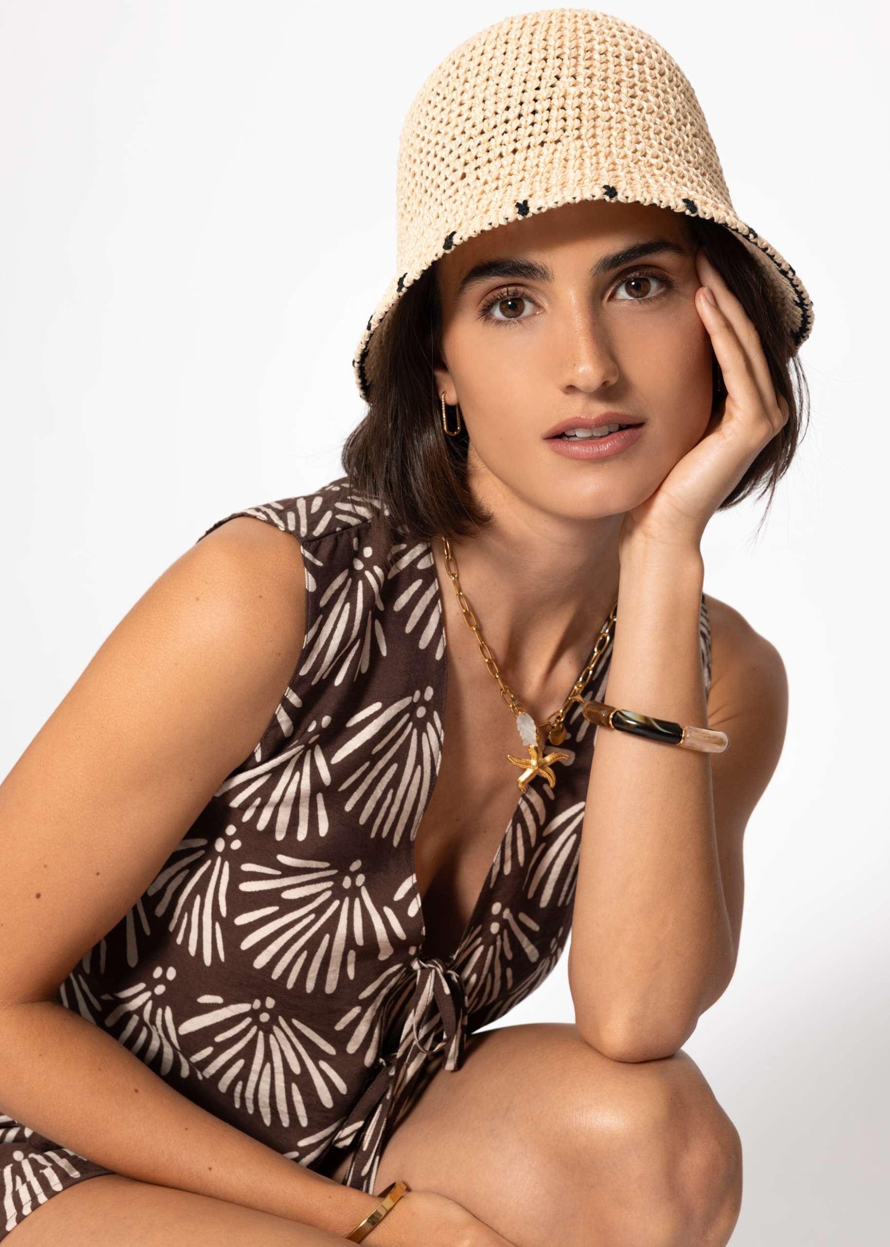 Top with shell print - brown