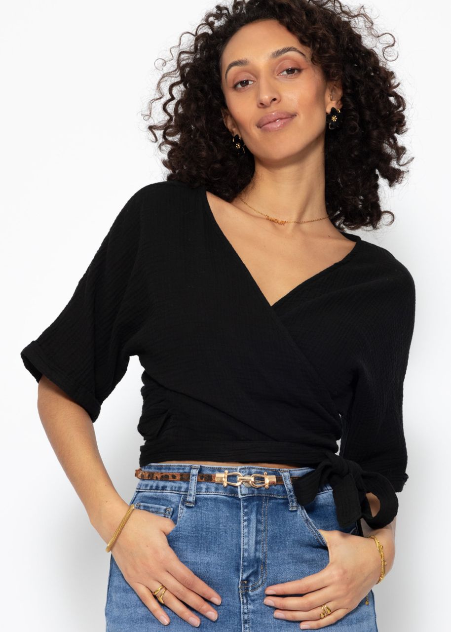 Wrap-around muslin blouse - black