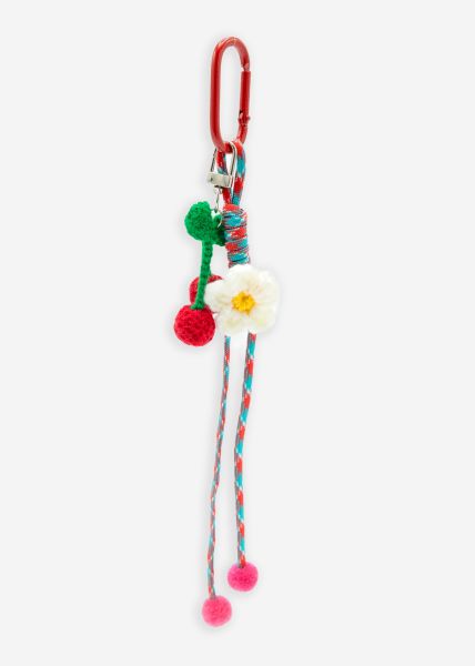 Taschenanhänger mit Kirsche und Blume - rot