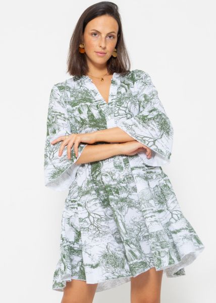 Musselin Kleid mit Print - khaki